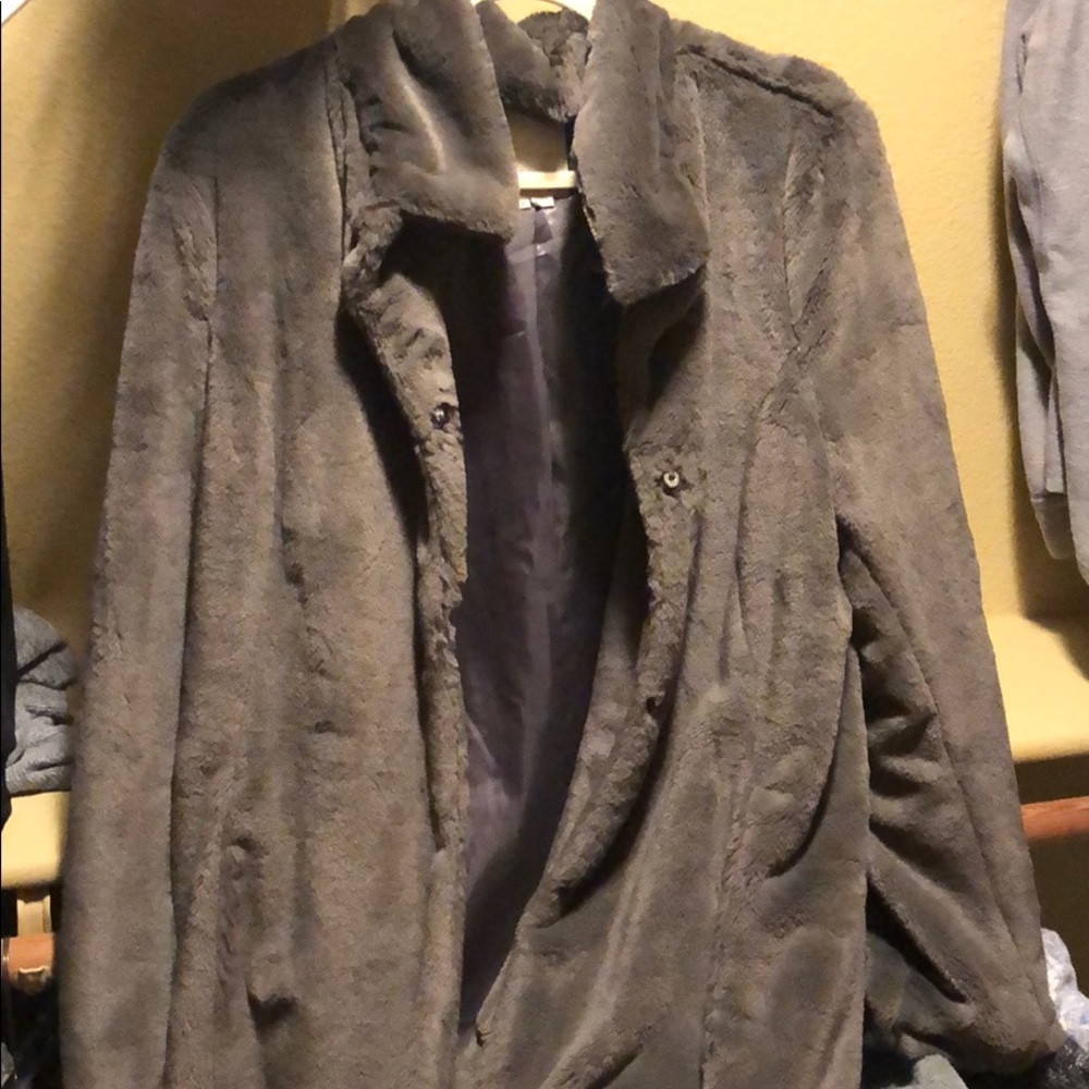 Anthropologie fuzzy long coat, dark grey